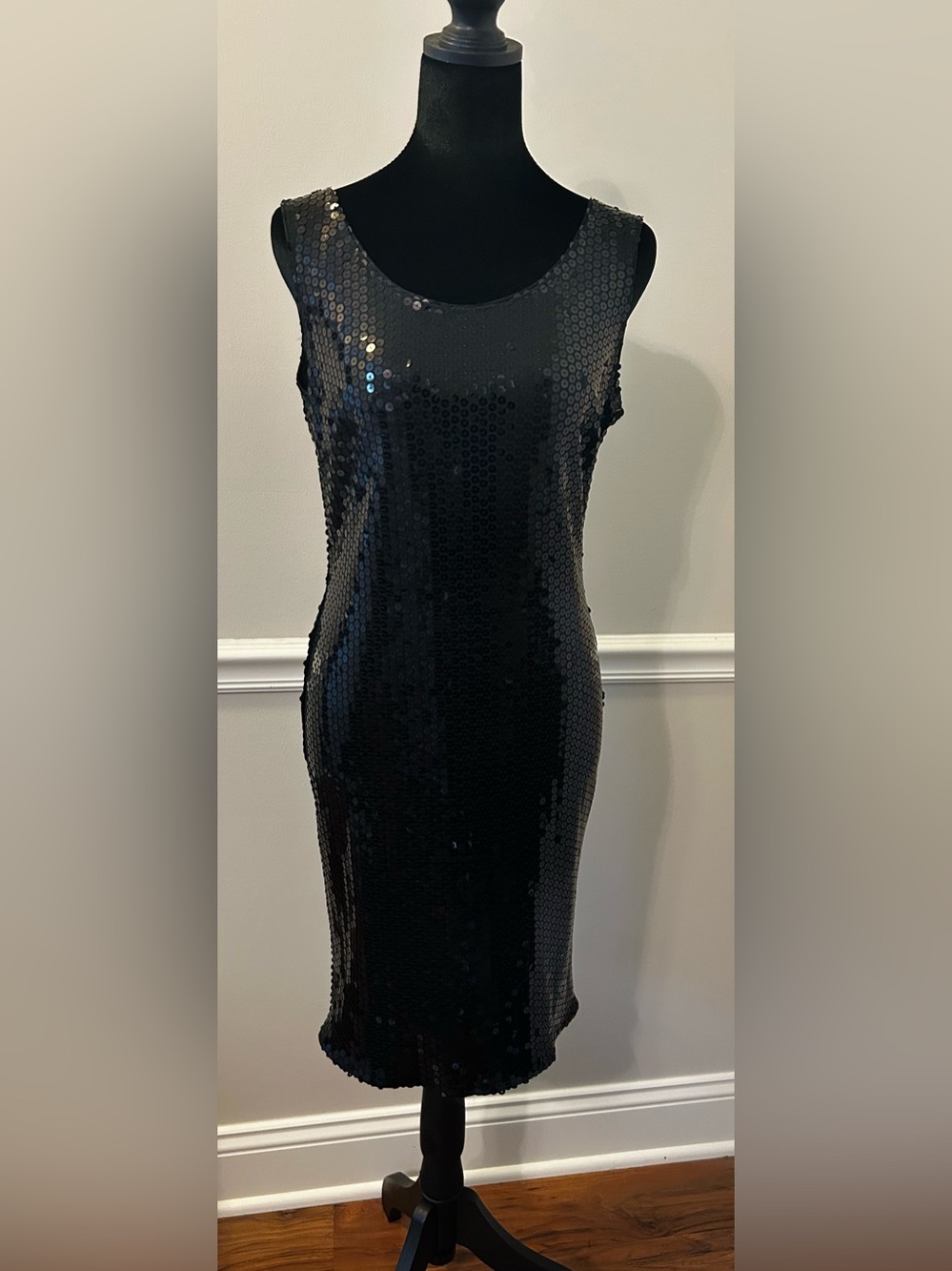 Black Sequin Sleeveless Cocktail Sheath Dress